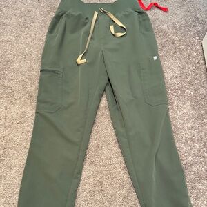 Figs Women Olive Cargo Pants with Tan Drawstring